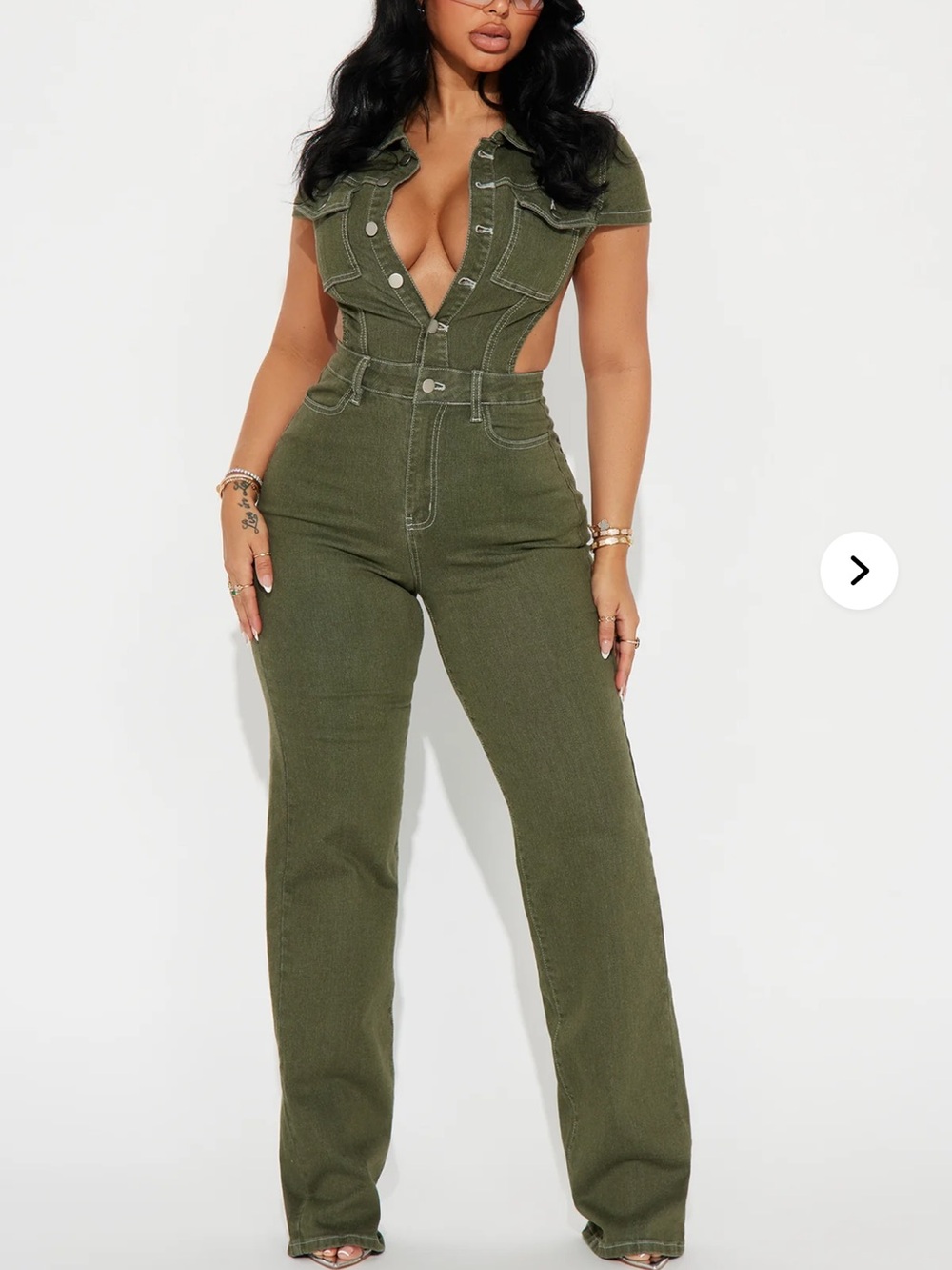 Olive Green Denim Jumpsuit